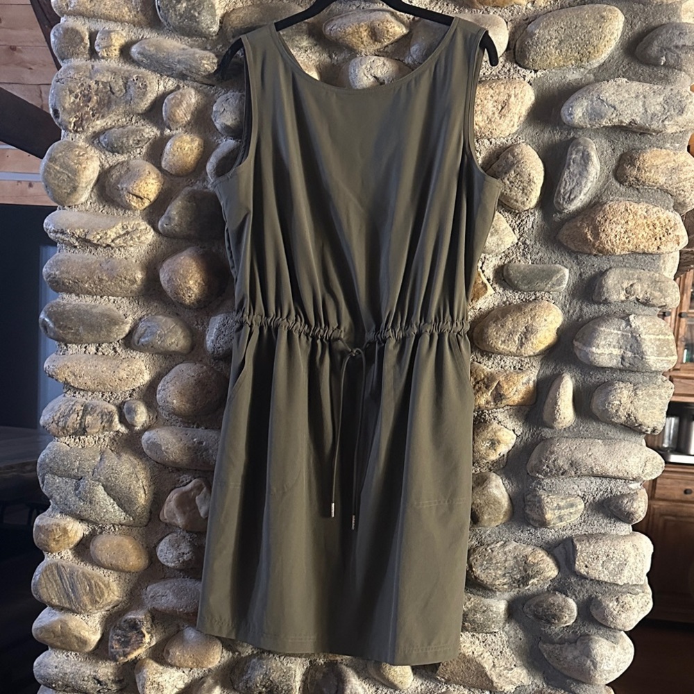 Sleeveless Drawstring Waist Calvin Klein Olive Green Dress
